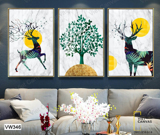 Bộ 3 Tranh Hươu Và Cây - VW346