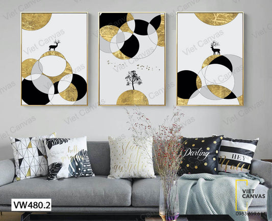 Bộ 3 Tranh Hươu Và Cây Cổ Điển - VW480.2