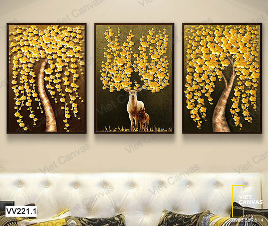 Bộ 3 Tranh Hươu Và Cây Lá Vàng - VV221.1