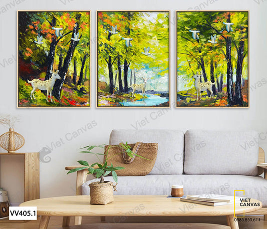 Bộ 3 Tranh Khu Rừng Và Dòng Suối - VV405.1