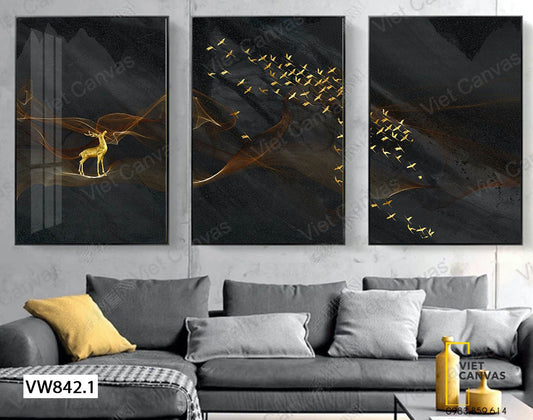 Bộ 3 Tranh Hươu Và Đàn Chim Bay - VW842.1