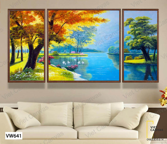 Bộ 3 Tranh Khu Rừng Và Con Kênh - VW641