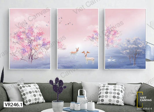 Bộ 3 Tranh Khu Rừng Và Những Chú Hưu - VR246.1