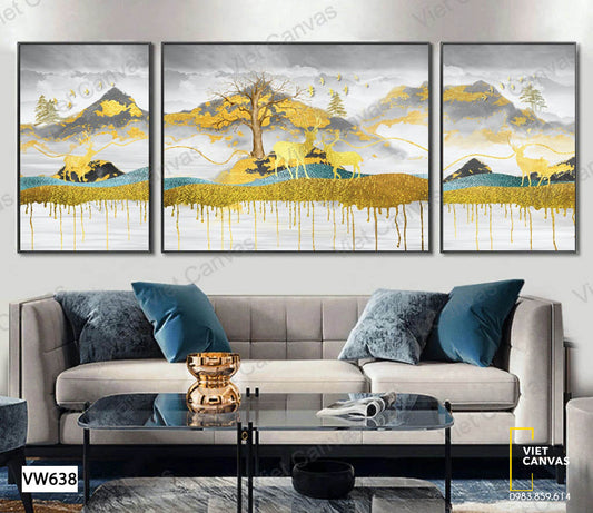 Bộ 3 Tranh Khu Rừng Và Đàn Hươu - VW638