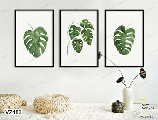 Bộ 3 Tranh Lá Cây Màu Diệp Lục - VZ483