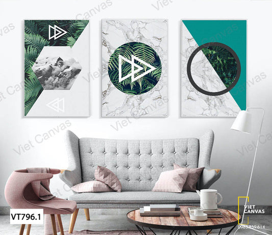 Bộ 3 Tranh Lá Cây Và Hình Học - VT796.1