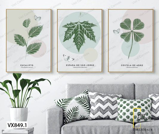 Bộ 3 Tranh Lá Cây Tươi Xanh - VX849.1