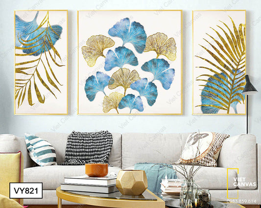 Bộ 3 Tranh Lá Cây Và Cánh Hoa Dâm Bụt - VY821