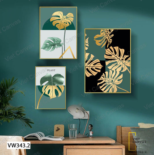 Bộ 3 Tranh Lá Cây Vàng Xanh - VW343.2
