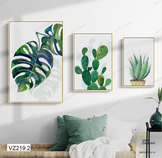 Bộ 3 Tranh Lá Và Cây Xương Rồng - VZ219.2