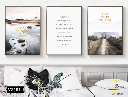 Bộ 3 Tranh Khu Rừng, Vũng Nước Và Quotes - VZ191.1