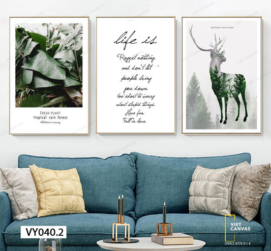 Bộ 3 Tranh Hươu, Tàu Lá Chuối Và Quotes - VY040.2