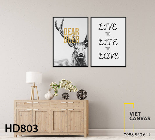 Bộ 2 Tranh Hươu Và Quotes Live Life Love - HD803