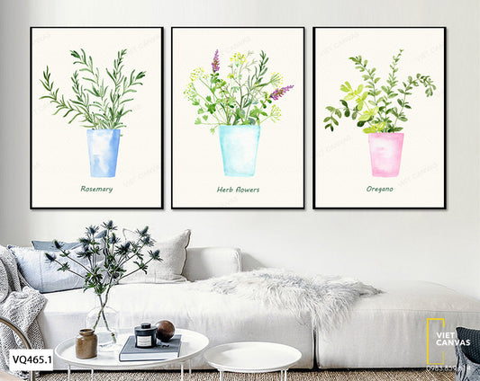 Bộ 3 Tranh Lọ Cây Xanh - VQ465.1