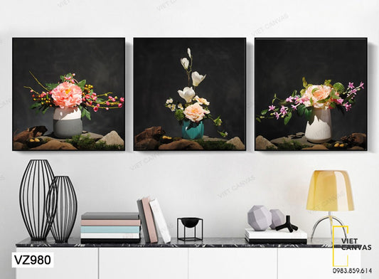 Bộ 3 Tranh Lọ Hoa Hồng Khoe Sắc - VZ980