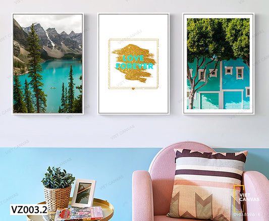 Bộ 3 Tranh Hồ Nước Và Quotes - VZ003.2