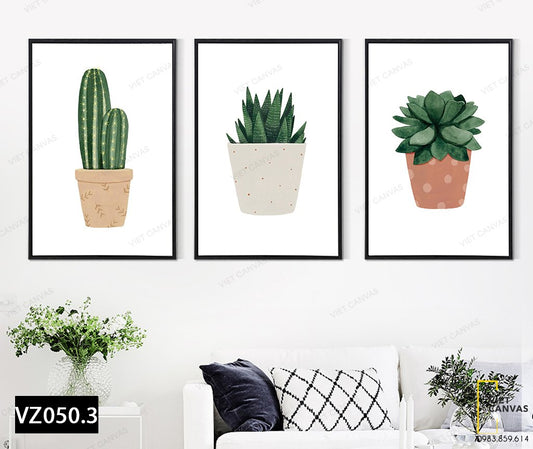 Bộ 3 Tranh Xương Rồng Và Sen Đá - VZ050.3
