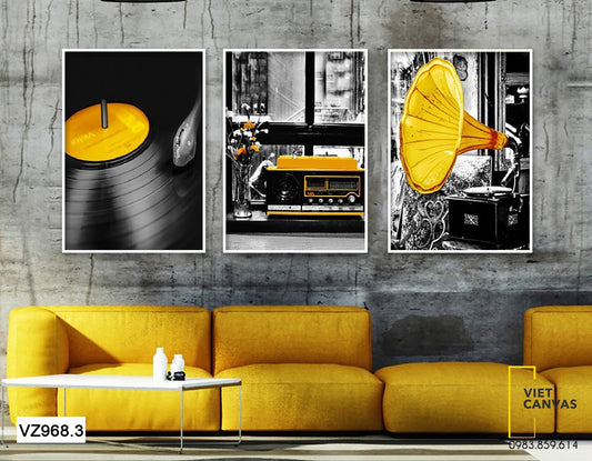 Bộ 3 Tranh Máy Phát Nhạc Cổ Điển - VZ968.3