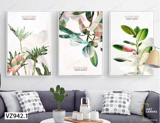 Bộ 3 Tranh Lá Cây Tươi Mát - VZ942.1