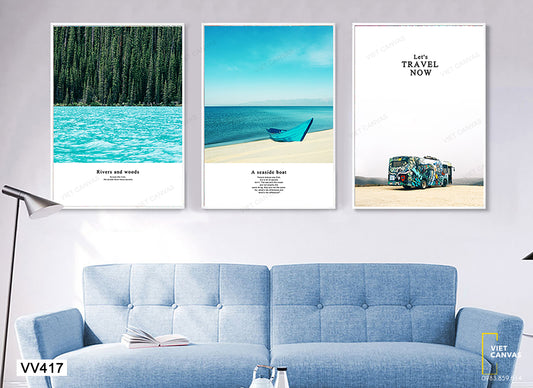 Bộ 3 Tranh Bãi Biển Và Xe Buýt - VV417