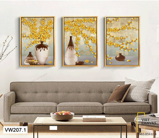 Bộ 3 Tranh Những Bình Hoa Vàng - VW207.1