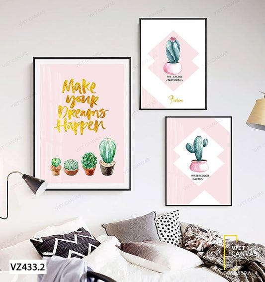 Bộ 3 Tranh Những Chậu Cây Xương Rồng - VZ433.2