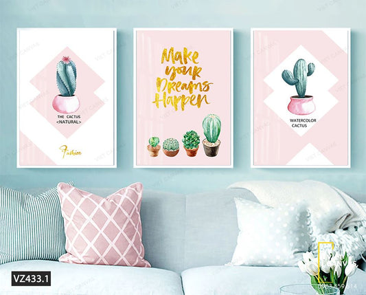 Bộ 3 Tranh Những Chậu Cây Xương Rồng Đáng Yêu - VZ433.1