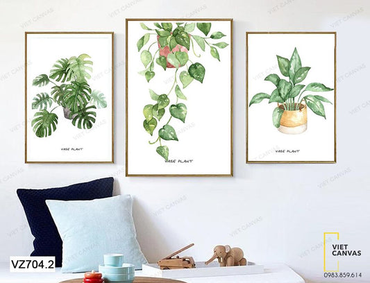 Bộ 3 Tranh Những Chậu Lá Cây Mát Mẻ - VZ704.2
