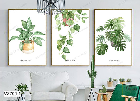 Bộ 3 Tranh Những Chậu Lá Cây Tươi Mát - VZ704.1
