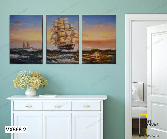 Bộ 3 Tranh Những Chiếc Thuyền Trên Biển - VX896.2