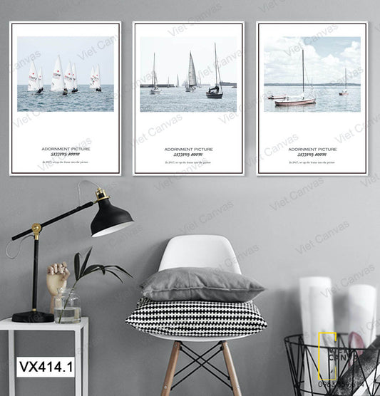 Bộ 3 Tranh Những Chiếc Thuyền Trên Biển - VX414.1