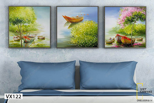Bộ 3 Tranh Những Chiếc Thuyền Trên Sông - VX122
