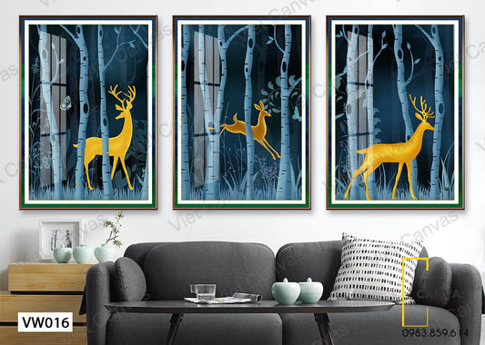 Bộ 3 Tranh Những Chú Hươu Trong Khu Rừng - VW016