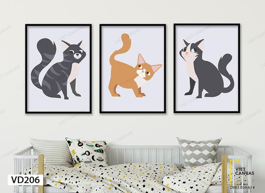 Bộ 3 Tranh Những Chú Mèo Cute - VD206