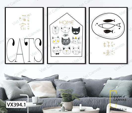 Bộ 3 Tranh Những Chú Mèo Đáng Yêu - VX394.1