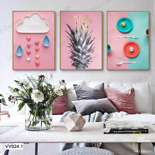 Bộ 3 Tranh Mây Và Mưa, Bánh Ngọt, Trái Dứa - VV024.1