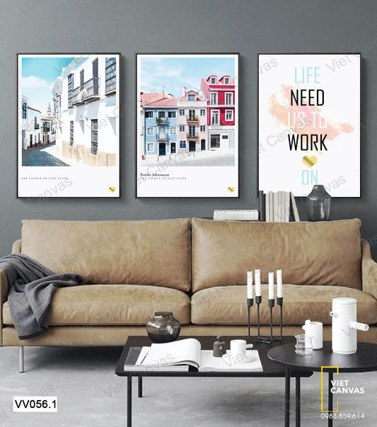 Bộ 3 Tranh Những Tòa Nhà Sắc Màu Và Quotes - VV056.1