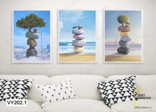 Bộ 3 Tranh Những Viên Đá Tạo Hình Đáng Yêu - VY202.1