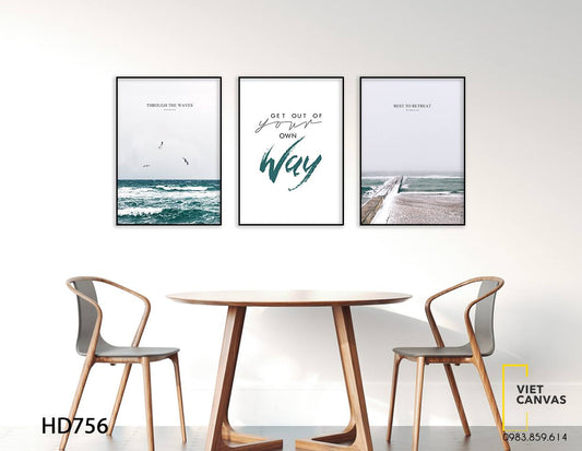 Bộ 3 Tranh Biển Xanh Và Quotes - HD756