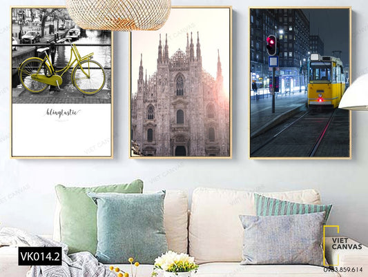 Bộ 3 Tranh Phương Tiện Đi Lại Và Tòa Nhà Thờ - VK014.2