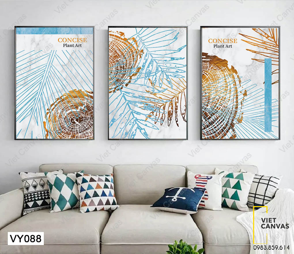 Bộ 3 Tranh Lá Cây Và Vân Gỗ - VY088