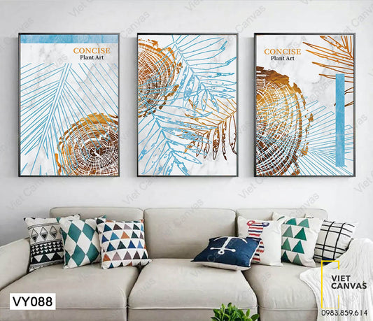 Bộ 3 Tranh Lá Cây Và Vân Gỗ - VY088