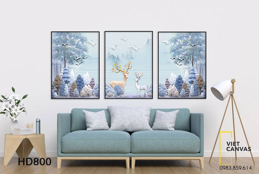 Bộ 3 Tranh Rừng Cây Và Hươu - HD800