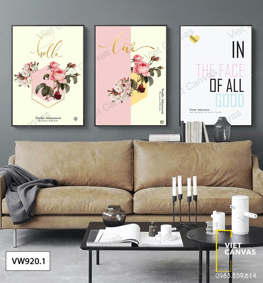 Bộ 3 Tranh Hoa Hồng Và Quotes - VW920.1