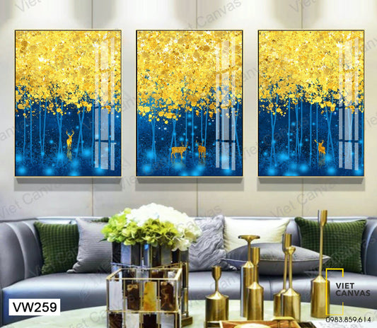 Bộ 3 Tranh Hươu Dưới Tán Cây Vàng - VW259