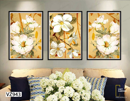 Bộ 3 Tranh Sắc Trắng Màu Hoa - VZ943