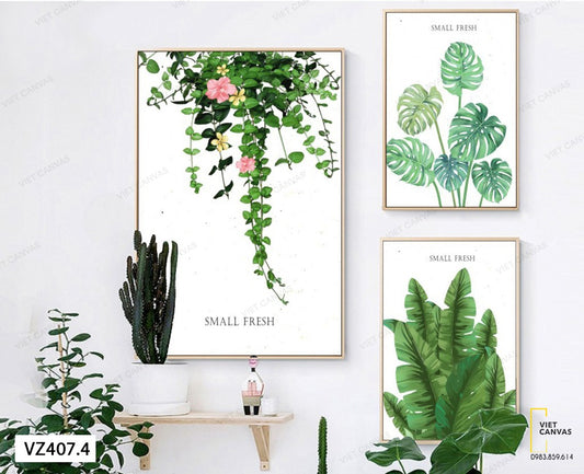 Bộ 3 Tranh Lá Cây Xanh Tươi - VZ407.4
