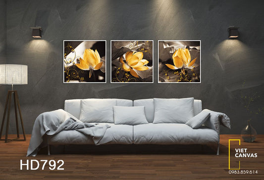 Bộ 3 Tranh Sen Vàng Tinh Tế - HD792