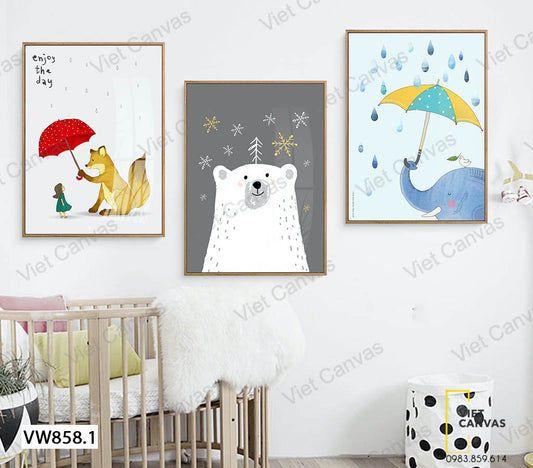 Bộ 3 Tranh Sóc, Gấu Và Voi - VW858.1