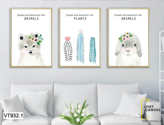 Bộ 3 Tranh Sói Thỏ Và Cây Xương Rồng - VT932.1